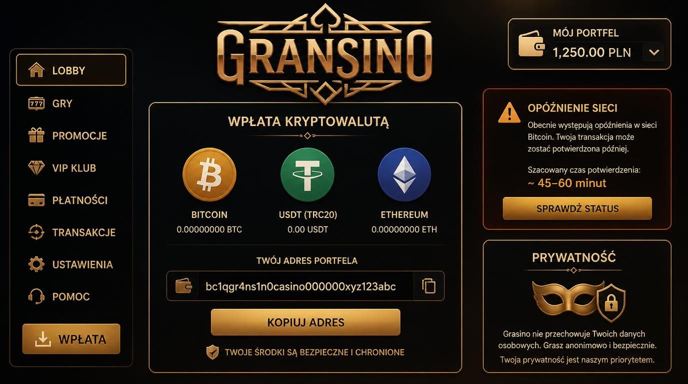 ikony kryptowalut, adres portfela, powiadomienie o czasie księgowania